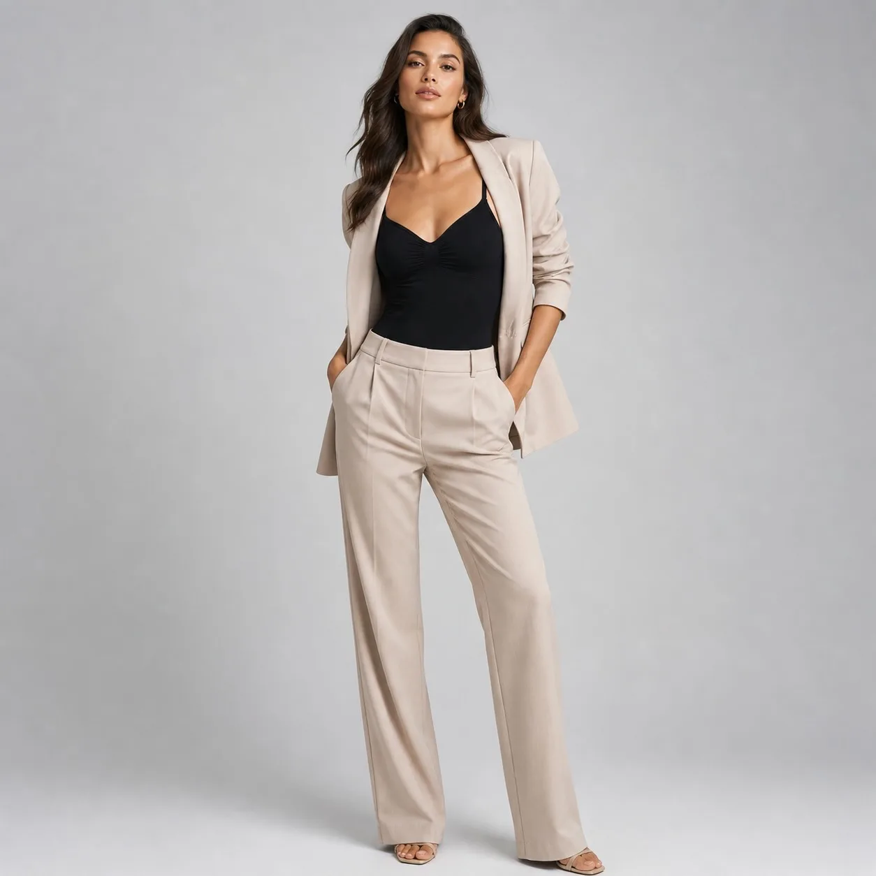 Blazer ve pantolon ile siyah SlimLift Body kombin görünümü